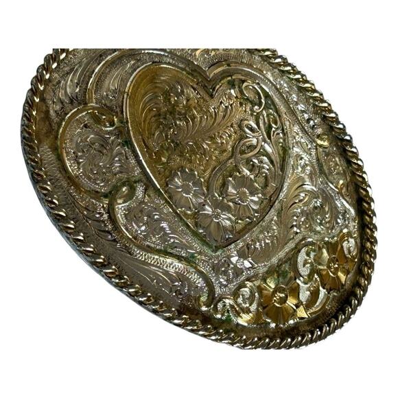 Vintage Montana Silversmiths Floral Heart Flowers Belt Buckle Girls Teen Cowgirl main image 16